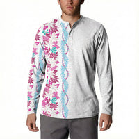 Monstera Tiare Plumeria Button Sweatshirt Pink Polynesian Pattern LT01 - Polynesian Pride
