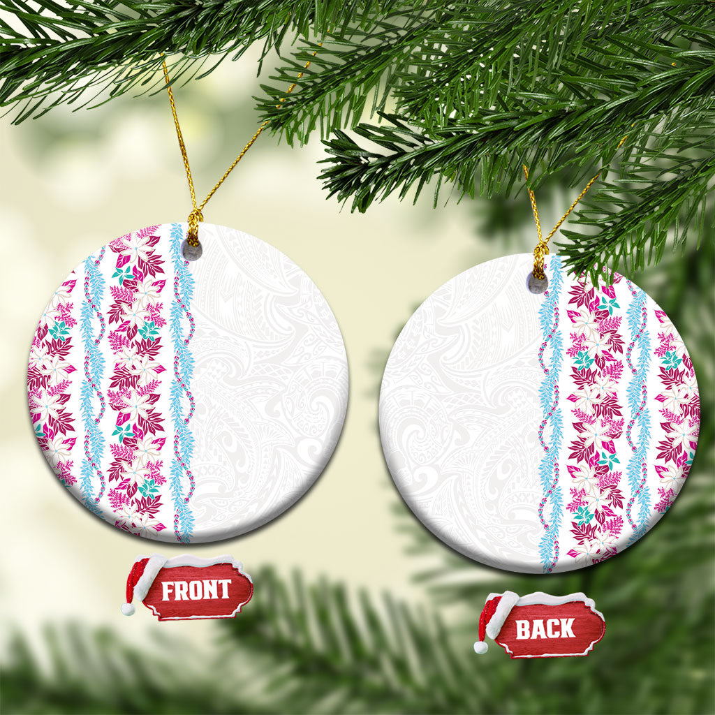 Monstera Tiare Plumeria Ceramic Ornament Pink Polynesian Pattern LT01 Circle Pink - Polynesian Pride