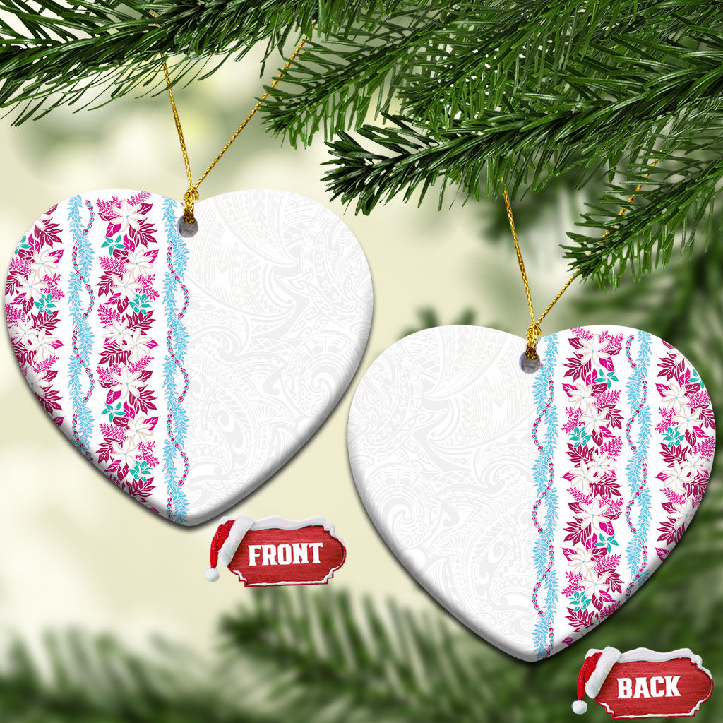 Monstera Tiare Plumeria Ceramic Ornament Pink Polynesian Pattern LT01 Heart Pink - Polynesian Pride