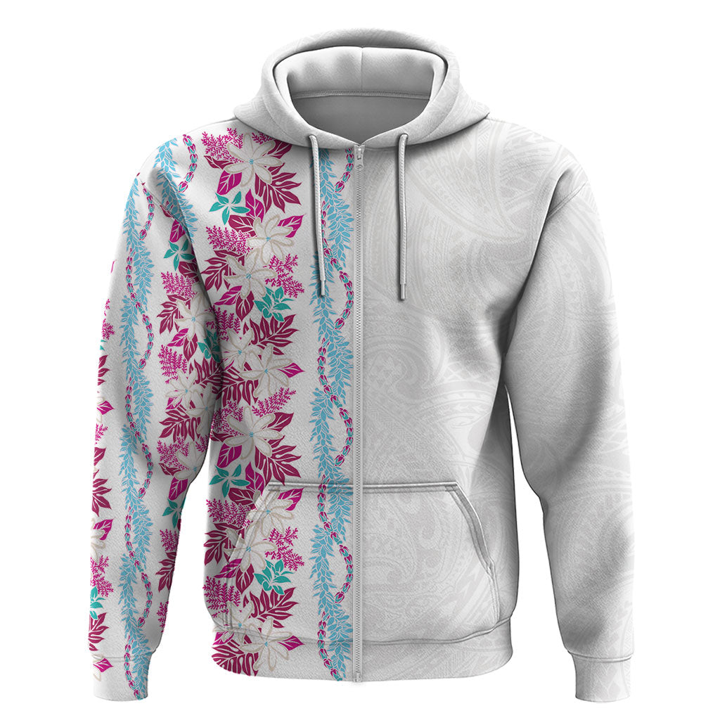 Monstera Tiare Plumeria Hoodie Pink Polynesian Pattern LT01 Zip Hoodie Pink - Polynesian Pride