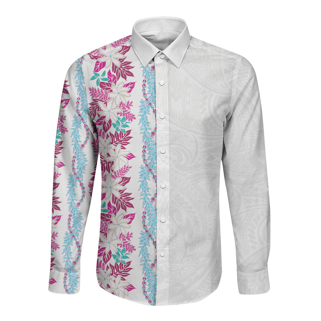 Monstera Tiare Plumeria Long Sleeve Button Shirt Pink Polynesian Pattern LT01 Unisex Pink - Polynesian Pride