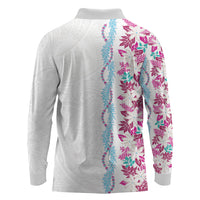 Monstera Tiare Plumeria Long Sleeve Polo Shirt Pink Polynesian Pattern LT01 - Polynesian Pride