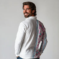 Monstera Tiare Plumeria Long Sleeve Polo Shirt Pink Polynesian Pattern LT01 - Polynesian Pride