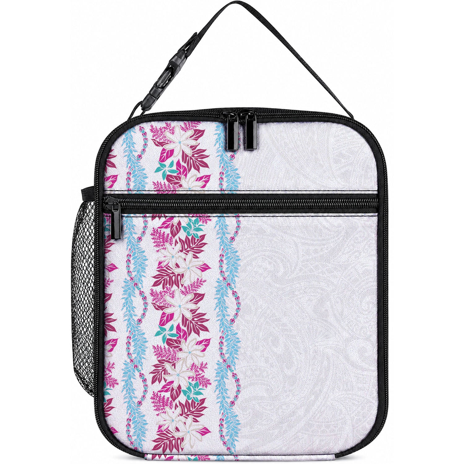 Monstera Tiare Plumeria Lunch Bag Pink Polynesian Pattern LT01 10.2 × 8.3 × 4.3 inch Pink - Polynesian Pride