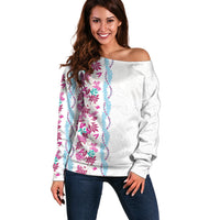 Monstera Tiare Plumeria Off Shoulder Sweater Pink Polynesian Pattern LT01 Women Pink - Polynesian Pride