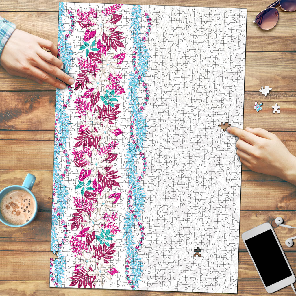 Monstera Tiare Plumeria Puzzle Pink Polynesian Pattern