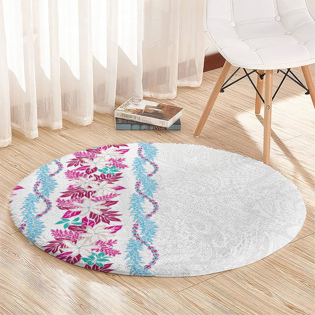 Monstera Tiare Plumeria Round Carpet Pink Polynesian Pattern LT01 - Polynesian Pride