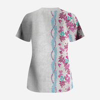 Monstera Tiare Plumeria Scrub Top Pink Polynesian Pattern LT01 - Polynesian Pride