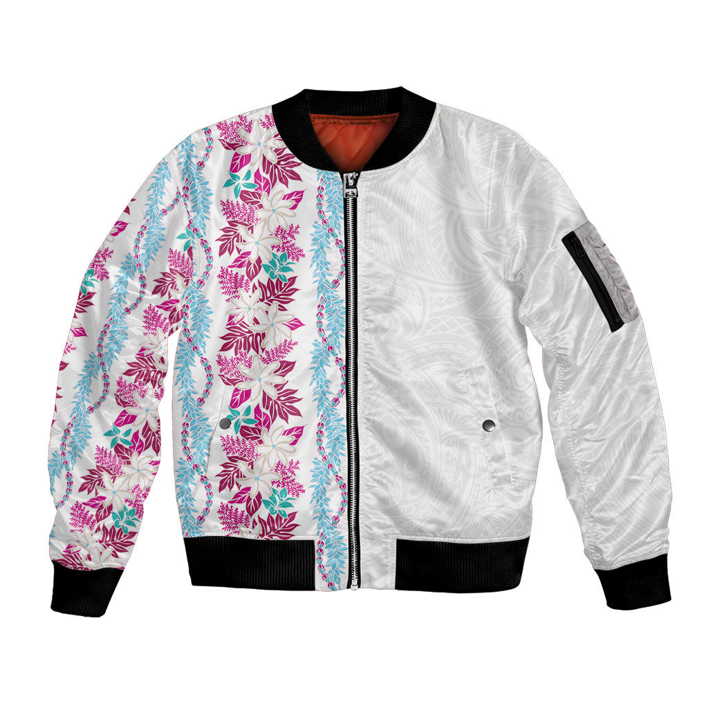 Monstera Tiare Plumeria Sleeve Zip Bomber Jacket Pink Polynesian Pattern LT01 Unisex Pink - Polynesian Pride