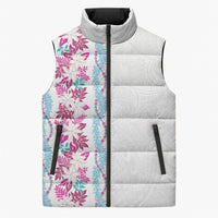 Monstera Tiare Plumeria Sleeveless Puffer Jacket Pink Polynesian Pattern LT01 Unisex Pink - Polynesian Pride