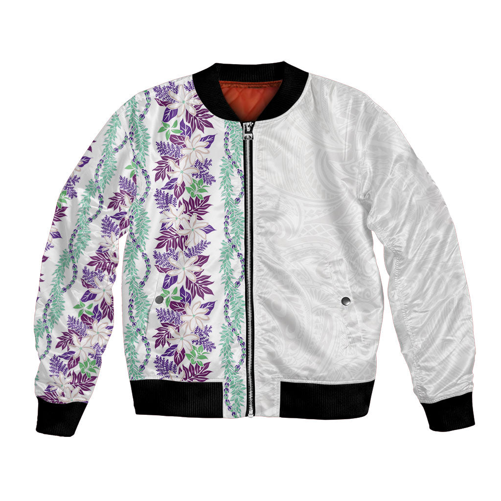 Monstera Tiare Plumeria Bomber Jacket Purple Polynesian Pattern LT01 Unisex Purple - Polynesian Pride