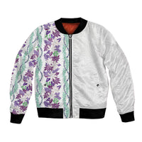 Monstera Tiare Plumeria Bomber Jacket Purple Polynesian Pattern LT01 Unisex Purple - Polynesian Pride