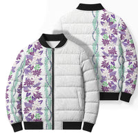 Monstera Tiare Plumeria Bomber Puffer Jacket Purple Polynesian Pattern LT01 - Polynesian Pride