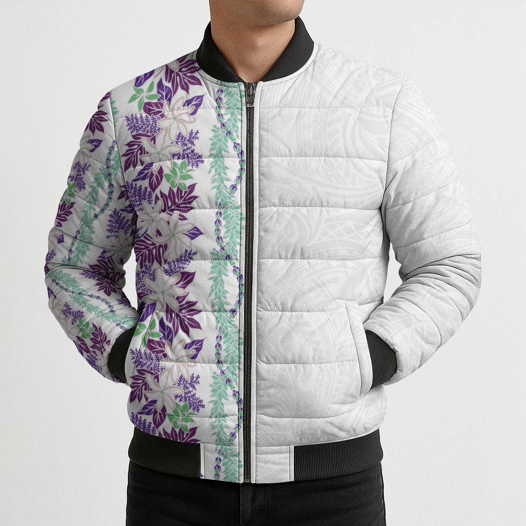 Monstera Tiare Plumeria Bomber Puffer Jacket Purple Polynesian Pattern LT01 - Polynesian Pride
