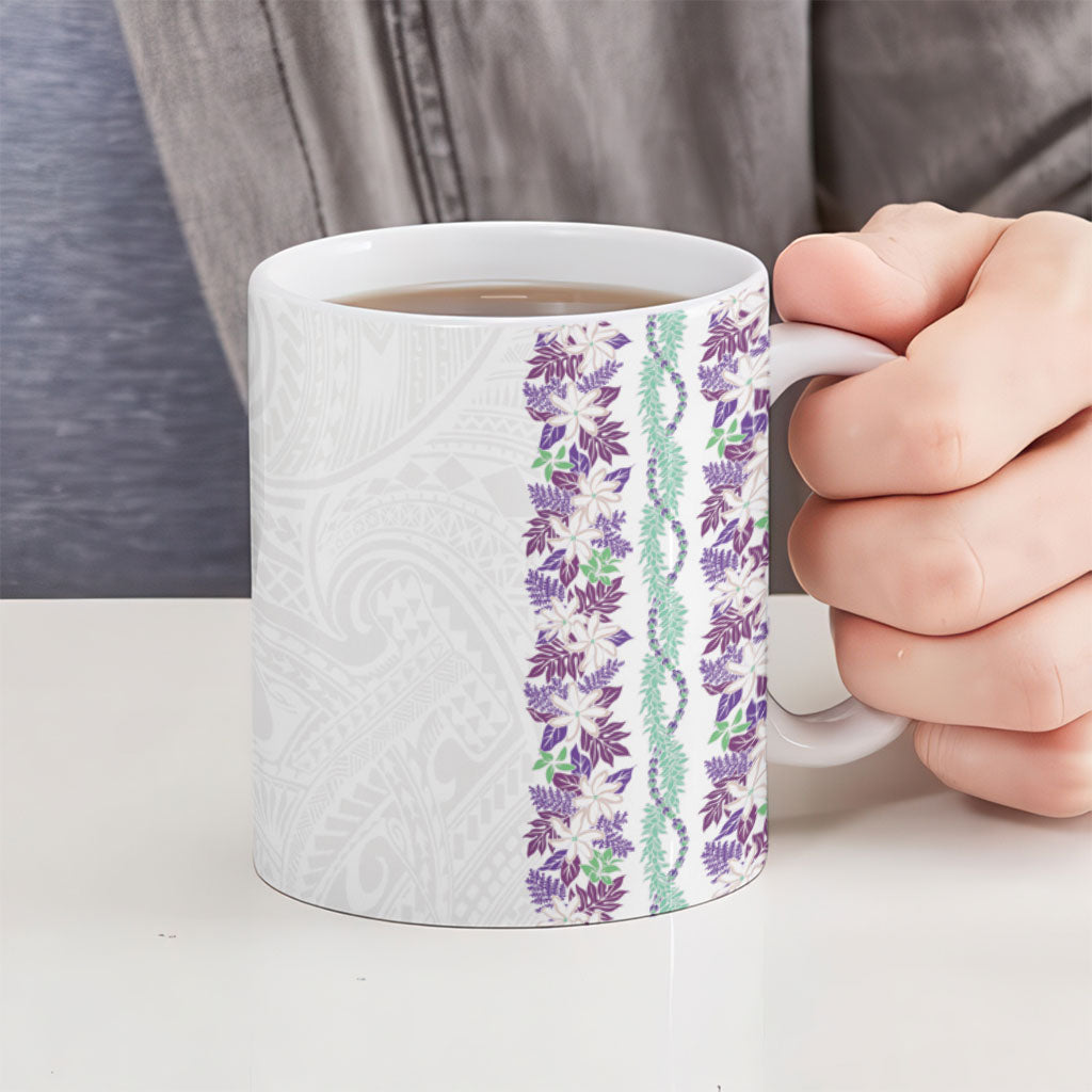 Monstera Tiare Plumeria Ceramic Mug Purple Polynesian Pattern LT01 - Polynesian Pride