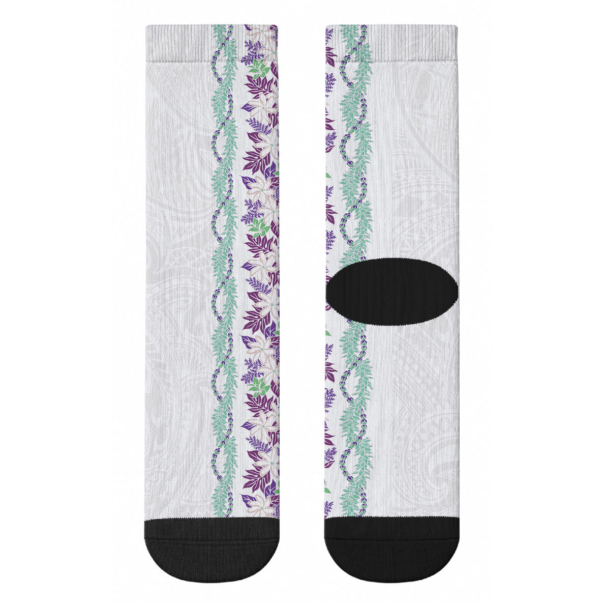 Monstera Tiare Plumeria Crew Socks Purple Polynesian Pattern LT01 - Polynesian Pride