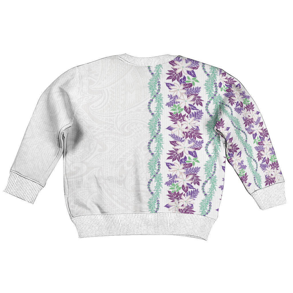 Monstera Tiare Plumeria Kid Ugly Christmas Sweater Purple Polynesian Pattern LT01 - Polynesian Pride