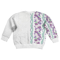 Monstera Tiare Plumeria Kid Ugly Christmas Sweater Purple Polynesian Pattern LT01 - Polynesian Pride