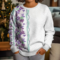 Monstera Tiare Plumeria Kid Ugly Christmas Sweater Purple Polynesian Pattern LT01 - Polynesian Pride