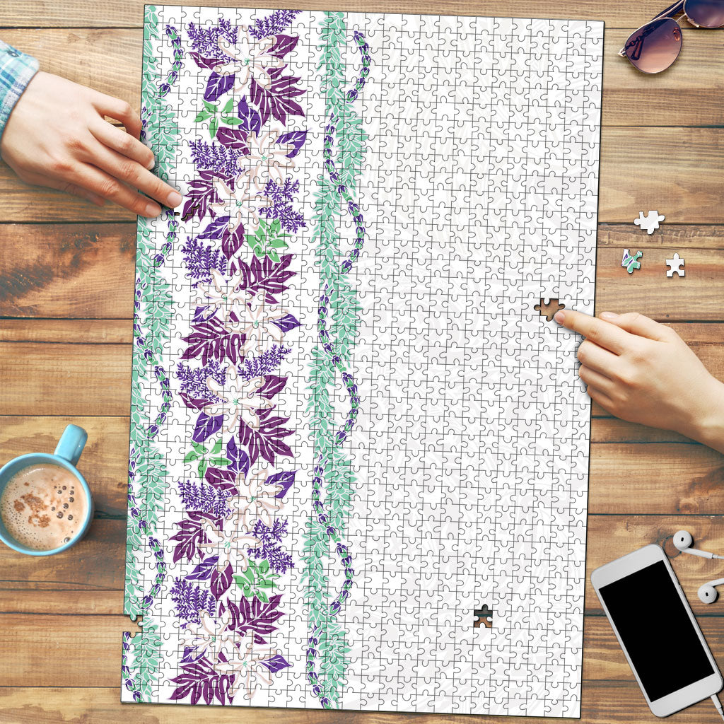 Monstera Tiare Plumeria Puzzle Purple Polynesian Pattern