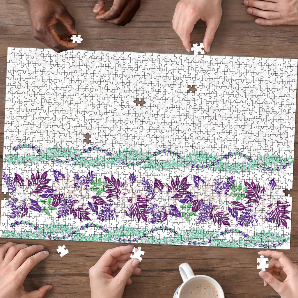 Monstera Tiare Plumeria Puzzle Purple Polynesian Pattern