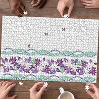 Monstera Tiare Plumeria Puzzle Purple Polynesian Pattern