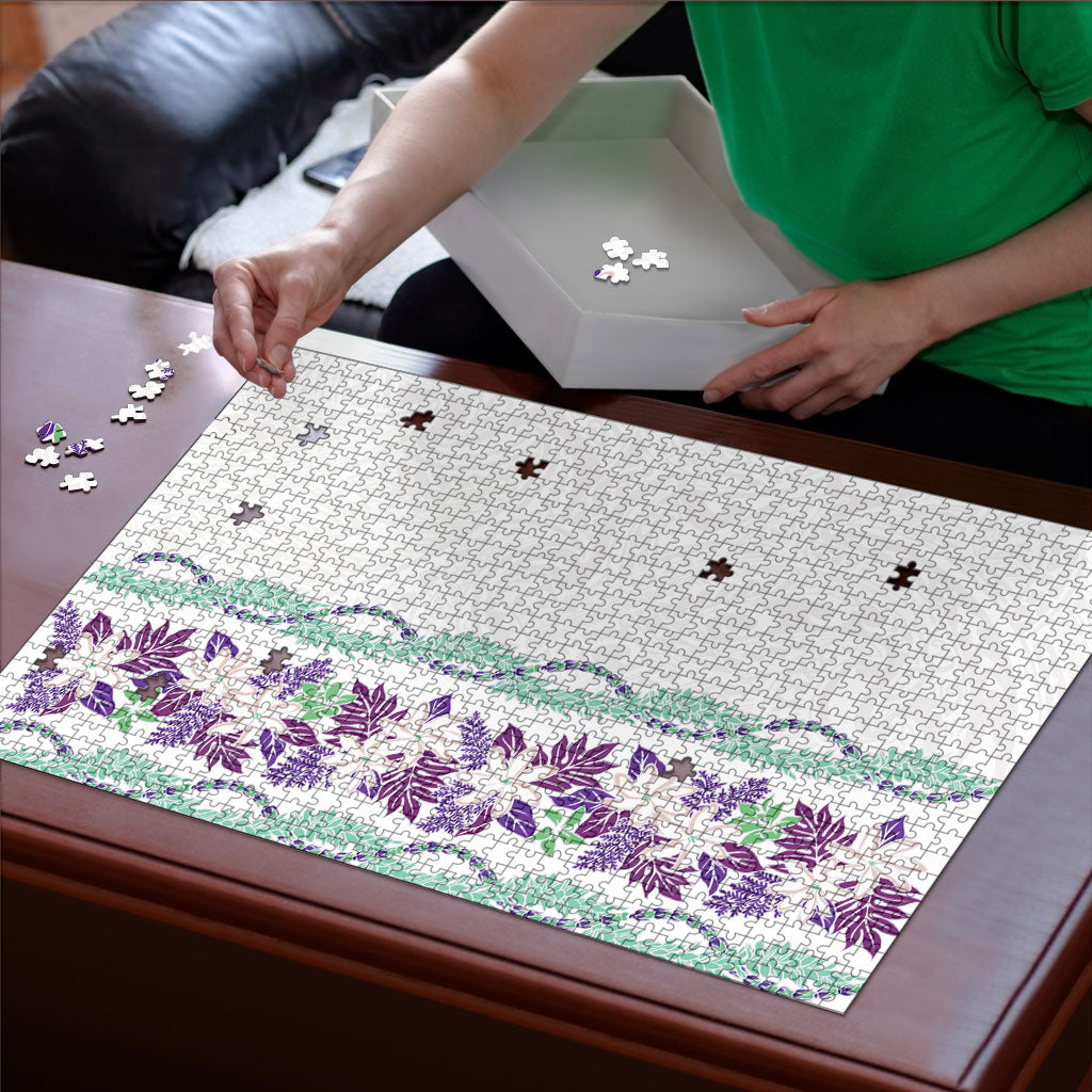 Monstera Tiare Plumeria Puzzle Purple Polynesian Pattern