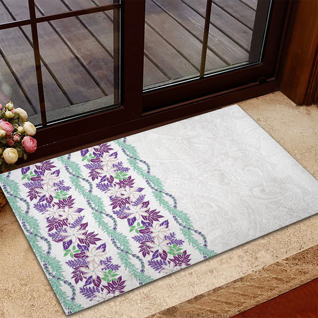 Monstera Tiare Plumeria Rubber Doormat Purple Polynesian Pattern LT01 - Polynesian Pride