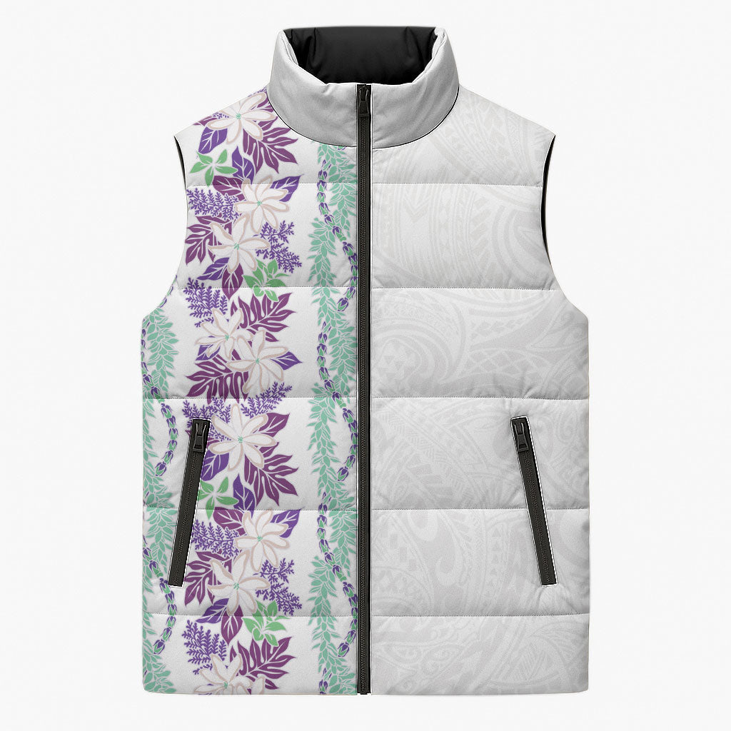 Monstera Tiare Plumeria Sleeveless Puffer Jacket Purple Polynesian Pattern LT01 Unisex Purple - Polynesian Pride