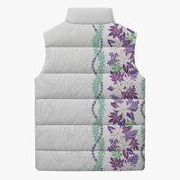 Monstera Tiare Plumeria Sleeveless Puffer Jacket Purple Polynesian Pattern LT01 - Polynesian Pride