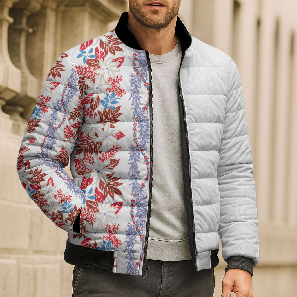 Monstera Tiare Plumeria Bomber Puffer Jacket Red Polynesian Pattern LT01 - Polynesian Pride