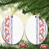 Monstera Tiare Plumeria Ceramic Ornament Red Polynesian Pattern LT01 Oval Red - Polynesian Pride