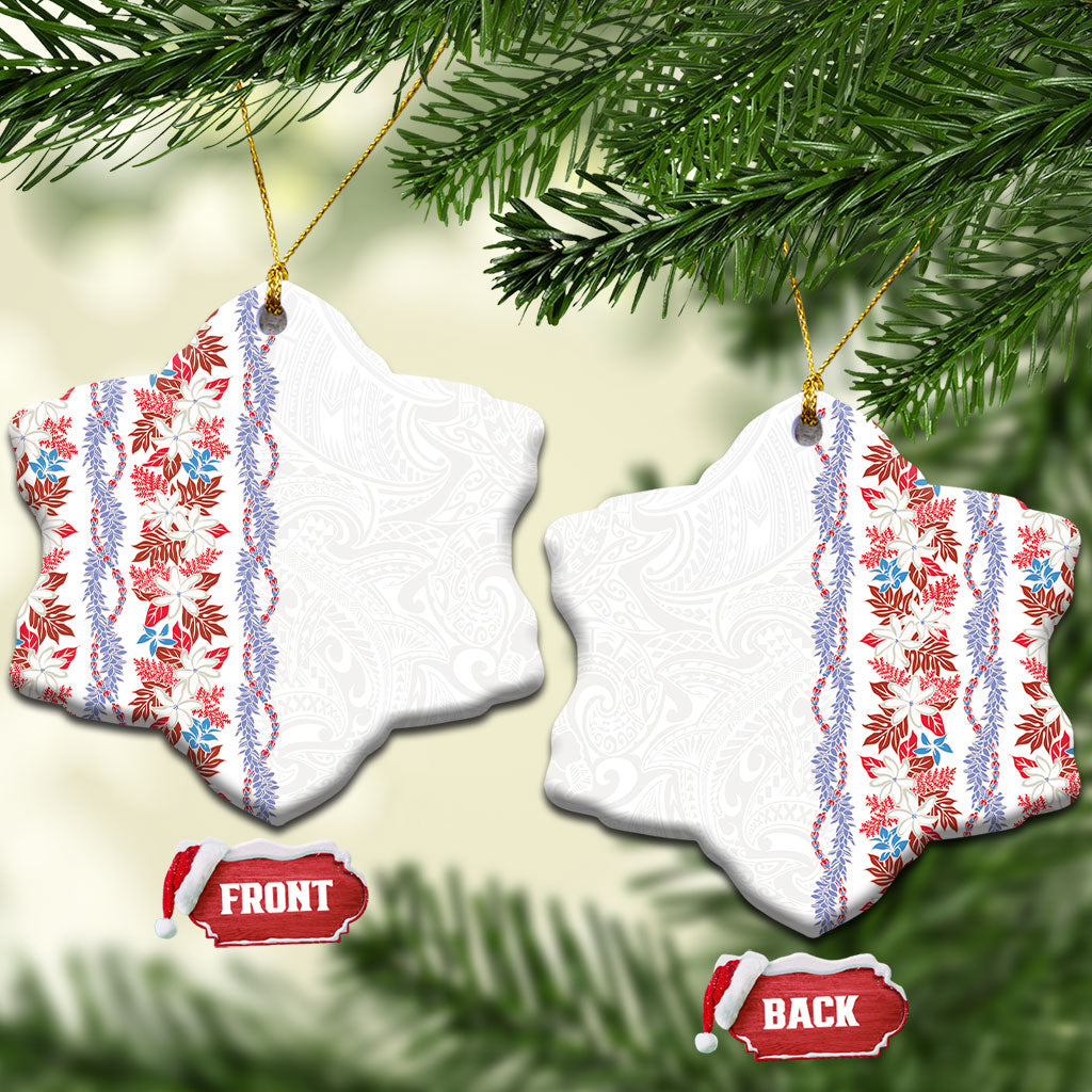 Monstera Tiare Plumeria Ceramic Ornament Red Polynesian Pattern LT01 Snow Flake Red - Polynesian Pride