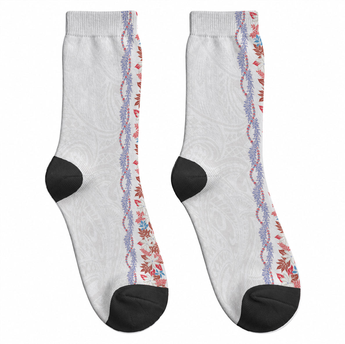 Monstera Tiare Plumeria Crew Socks Red Polynesian Pattern LT01 - Polynesian Pride