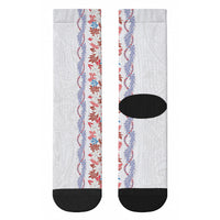 Monstera Tiare Plumeria Crew Socks Red Polynesian Pattern LT01 - Polynesian Pride