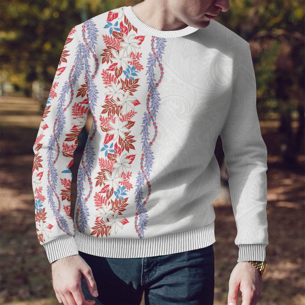 Monstera Tiare Plumeria Ugly Christmas Sweater Red Polynesian Pattern LT01 - Polynesian Pride