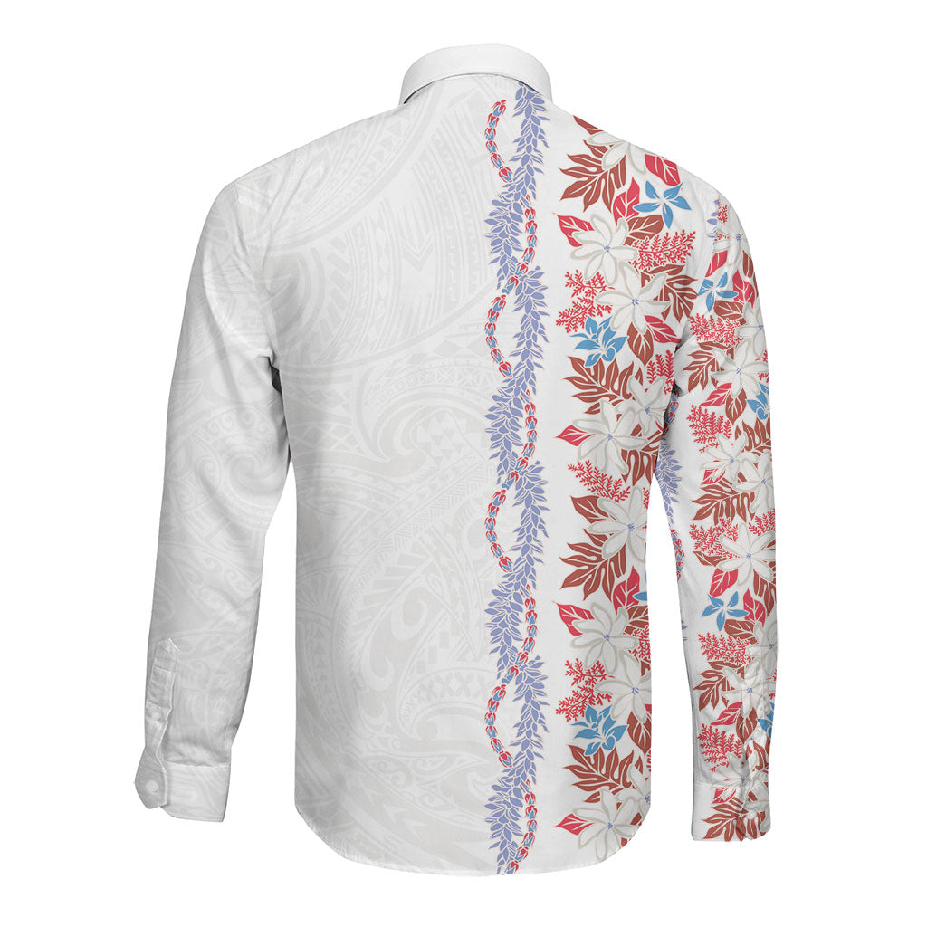 Monstera Tiare Plumeria Long Sleeve Button Shirt Red Polynesian Pattern LT01 - Polynesian Pride