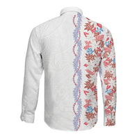 Monstera Tiare Plumeria Long Sleeve Button Shirt Red Polynesian Pattern LT01 - Polynesian Pride