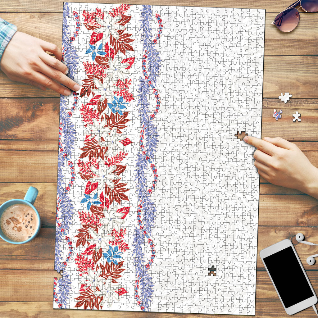 Monstera Tiare Plumeria Puzzle Red Polynesian Pattern