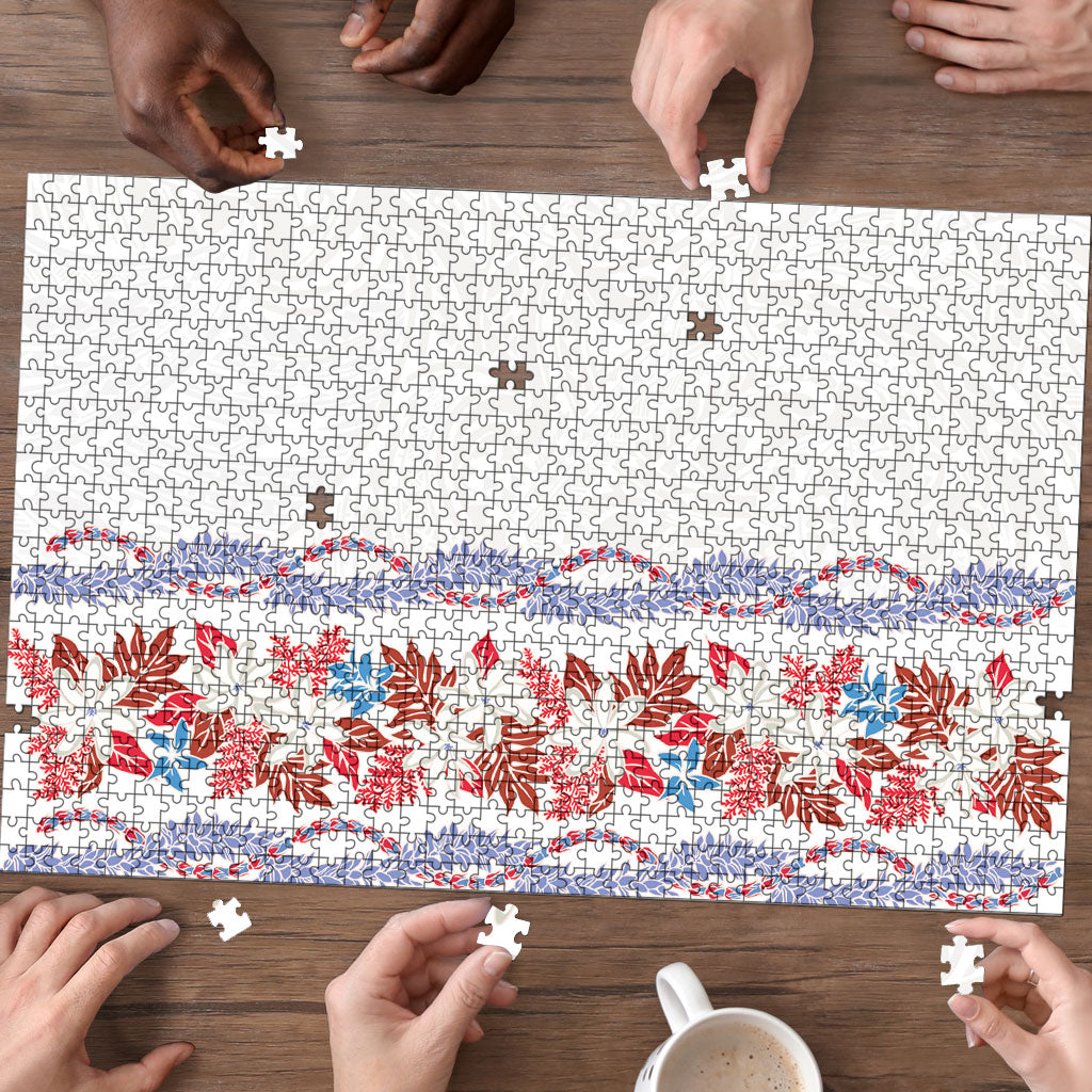 Monstera Tiare Plumeria Puzzle Red Polynesian Pattern