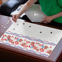 Monstera Tiare Plumeria Puzzle Red Polynesian Pattern