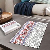 Monstera Tiare Plumeria Puzzle Red Polynesian Pattern