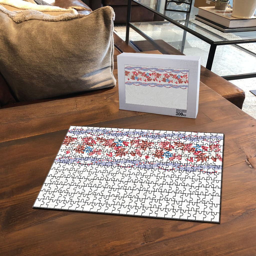 Monstera Tiare Plumeria Puzzle Red Polynesian Pattern