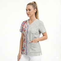 Monstera Tiare Plumeria Scrub Top Red Polynesian Pattern LT01 - Polynesian Pride