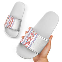 Monstera Tiare Plumeria Slide Sandals Red Polynesian Pattern LT01 - Polynesian Pride