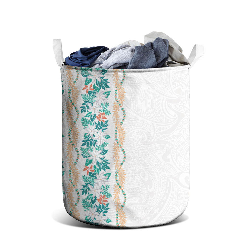 Monstera Tiare Plumeria Laundry Basket Teal Polynesian Pattern LT01 - Polynesian Pride