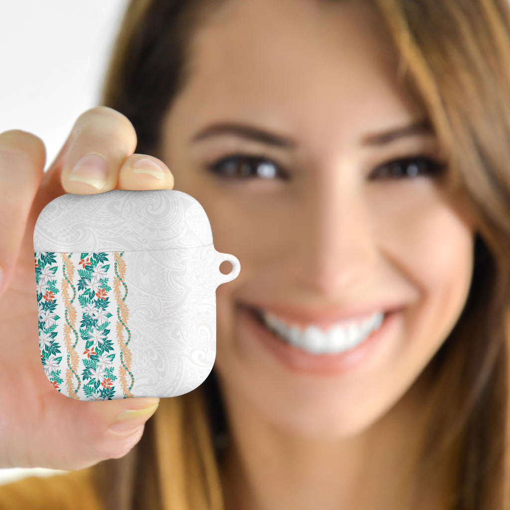 Monstera Tiare Plumeria AirPods Case Teal Polynesian Pattern LT01 - Polynesian Pride
