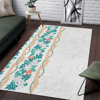 Monstera Tiare Plumeria Area Rug Teal Polynesian Pattern LT01 Teal - Polynesian Pride