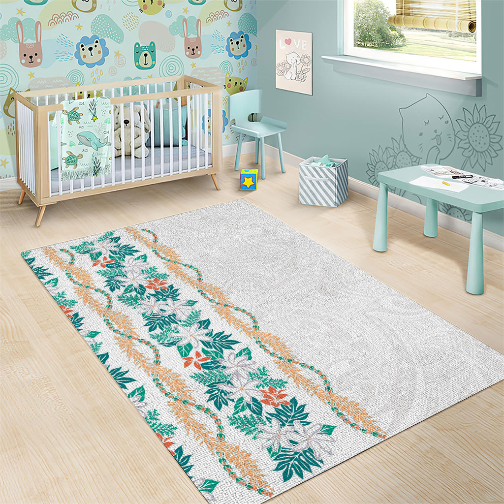 Monstera Tiare Plumeria Area Rug Teal Polynesian Pattern LT01 - Polynesian Pride