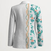 Monstera Tiare Plumeria Blazer Teal Polynesian Pattern LT01 - Polynesian Pride